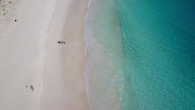 The drone top aerial footage of the horseshoe bay beach, Bermuda island.