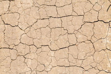 Top down view on dry soil with cracks. Symbol for climate change, global warming, drought.