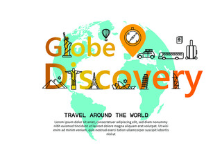 Travel around the World and landmarks on the globe. Concept website template