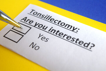 Fototapeta premium One person is answering question about tonsillectomy.