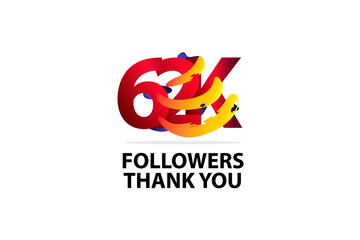 62K, 62.000 Followers Thank you logo  Sign Ribbon Gold space Red and Blue, Yellow number vector illustration for social media, internet - vector