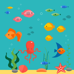 Naklejka na ściany i meble Colorful fish in the water . Underwater background, vector illustration