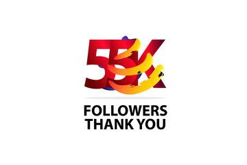 55K, 55.000 Followers Thank you logo  Sign Ribbon Gold space Red and Blue, Yellow number vector illustration for social media, internet - vector