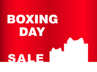 Simple/minimal Boxing Day Sale Background for banner, flyer, brochure and posters in web and prints. Vector illustration in flat design using white gift box in red gradient shiny background 