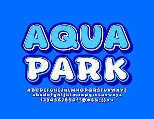 Vector playful logo Aqua Park with Creative Font. Funny Alphabet Letters, Numbers and Symbols