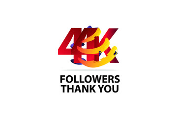 44K, 44.000 Followers Thank you logo Sign Ribbon Gold space Red and Blue, Yellow number vector illustration for social media, internet - vector