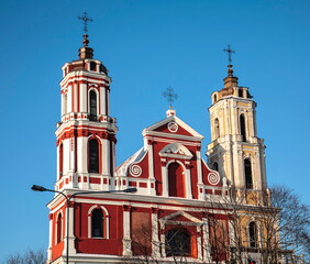 Fototapeta na wymiar Restoration of church towers in Vilnius