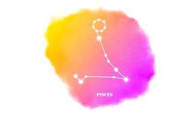 Pisces zodiac sign on watercolor texture background