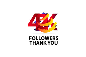 42K, 42.000 Followers Thank you logo Sign Ribbon Gold space Red and Blue, Yellow number vector illustration for social media, internet - vector