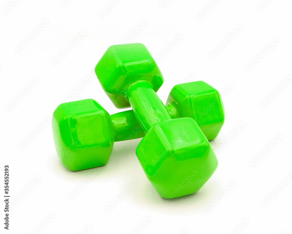 Canvas Prints a pair of green dumbbell isolated on white