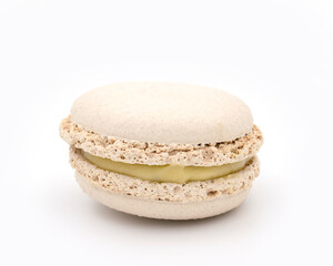 Colorful vanilla macaroon on white background. clipping path
