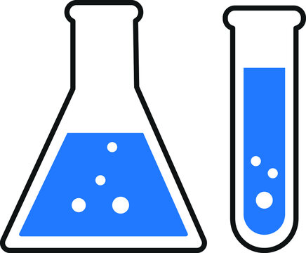 chemistry beakers with Erlenmeyer flask and test tube holding chemicals icon vector 