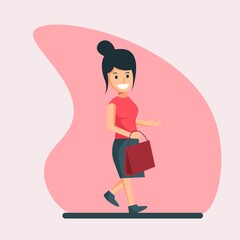 Flat style vector illustration. Young people shopping, sale concept. Normal life after a pandemic. for website landing page, poster, pamphlet or any design