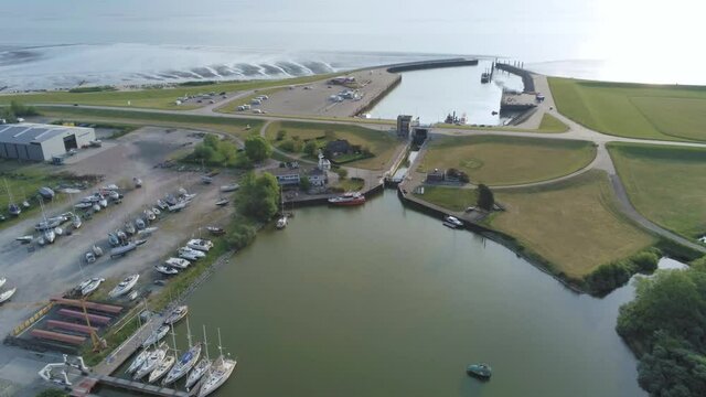 Hooksiel, Germany. Aerial View of Harbor and Sail Boat Marina in Estuary