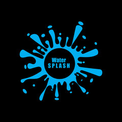 water splash blue color circle template on black  background vector