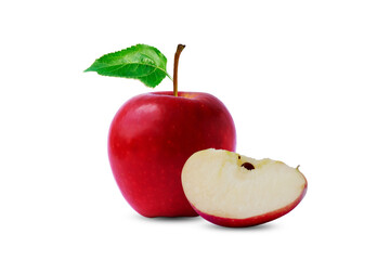 Red apples and green leaves isolated on a white background with the clipping path.