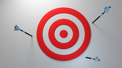 Target shot opportunity dartboard performance how accurate can it be win looser miss fail flunk throw loss failure score on white background competition archery isolated 3d illustration
