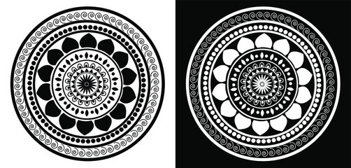 Beautiful Indian traditional and cultural Rangoli mandala design concept of floral art isolated on black and white background