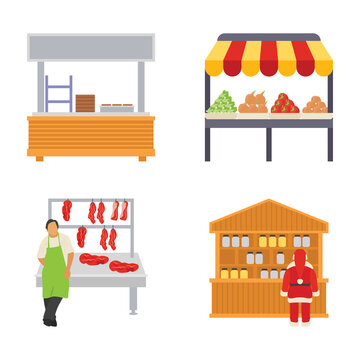 Food Stalls Flat Icons