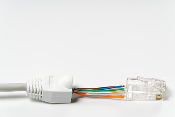 assembly of the internet cable cat6. installation of terminals rj45 on the internet cable. high-speed Internet at home or in the office thrue cat5. reliable connection with the whole world.