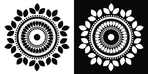 Beautiful Indian traditional and cultural Rangoli mandala design concept of floral art isolated on black and white background