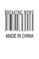 bar code, label, made in China, parallel lines with text and numeral digits 