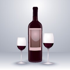 Wine bottle and glasses