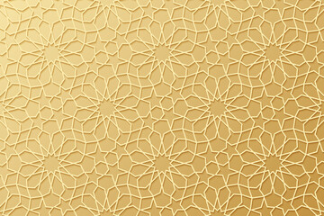 Islam pattern. Gold ottoman background. Golden Islamic design. Arabesque texture. Arabic geometric motif. Islam star. Traditional Muslim style. East symbol. Moroccan ornate. Arabian. Morocco. Vector