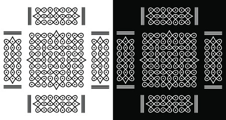 Sharp Corner, Dots, Circles and Lines - Indian Traditional and Cultural Rangoli Vector Line art with Black and White Background