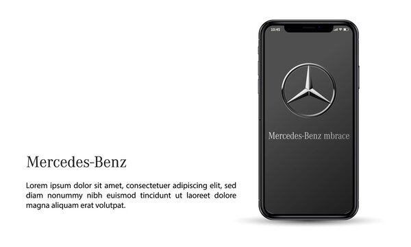 Apple iPhone and Mercedes Benz mbrace application for editorial use. 