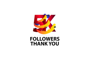 5K, 5000 Followers Thank you logo Sign Ribbon Gold space Red and Blue, Yellow number vector illustration for social media, internet - vector