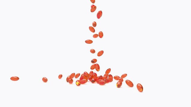 gell capsule falling 3d animation on white background
