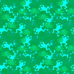 Seamless pattern with frogs and water lilies