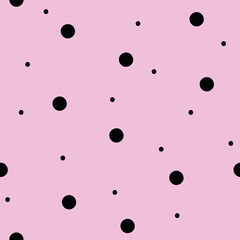 Vector doodle pattern in pink and black. Simple dots made into repeat. Great for background, wallpaper, wrapping paper, packaging, fashion.