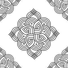 Abstract circular line mandala design isolated on white background is in Seamless pattern