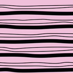 Vector doodle pattern in pink and black. Simple wide and narrow lines made into repeat. Great for background, wallpaper, wrapping paper, packaging, fashion.