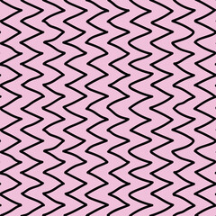 Vector doodle pattern in pink and black. Simple zig zag lines made into repeat. Great for background, wallpaper, wrapping paper, packaging, fashion.