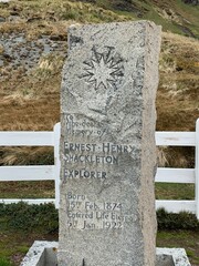 Grave of Sir Ernest Shackleton and Frank Wild in Grytviken on South Georgia. Two famous polar...