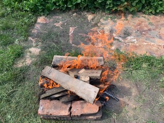 firewood in the fire