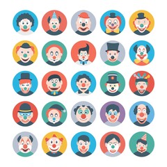 Circus Jokers Flat Icons 