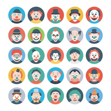 Clown Faces Flat Icons