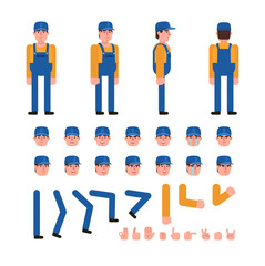 Worker, mechanic or courier creation kit. Create your own pose, action, animation. Minimal design vector illustration