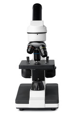 Scientific microscope isolated on white background, front view