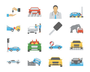 Car Accidents and Ownership Flat Icons 