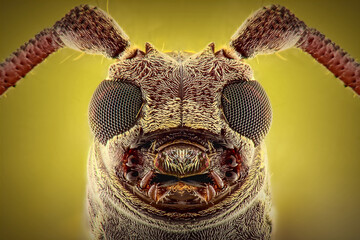 Longhorn beetle face extreme close up