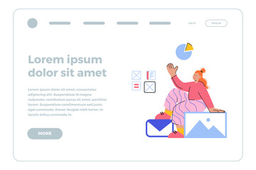 Web banner template, mobile interface design. Freelancer Works from home or office as a team. Designer, programmer, writer. Stylized cartoon characters for web design.