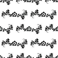 Flower branch with bunch of leaves and vines isolated on white background is in Seamless pattern