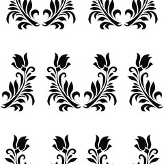 Seamless leafy petals and flowers isolated on white background 