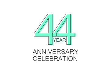 44 year Anniversary, Sleek and Clean Design, Inspired by Comic and Magazine Looks, Pastel Blue Color, Dedicated for invitation, greeting card - Vector