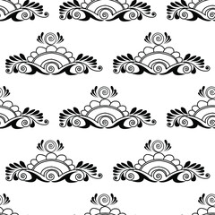Indian alpona design concept of flowers, petals and spirals isolated on white background is in Seamless pattern